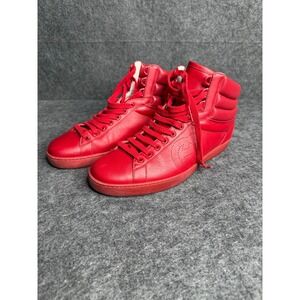Gucci Ace High Top Red Leather Sneakers Interlocking G Logo 625672 Mens 7 US 8